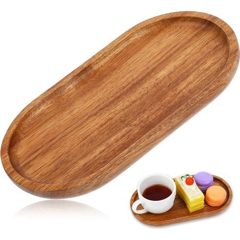 Plateau ovale en bois massif (19 x 10,5 cm), idéal pour la charcuterie, la présentation de fruits, amuse-gueules, sushis et autres gourmandises. (1/5)