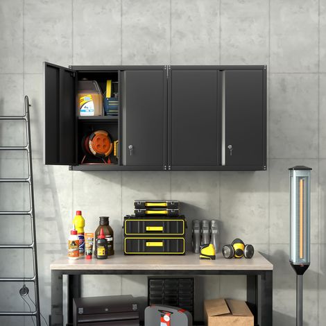 Armoire de rangement haute métal 2 portes étagères réglables meuble cuisine acier (1/5)