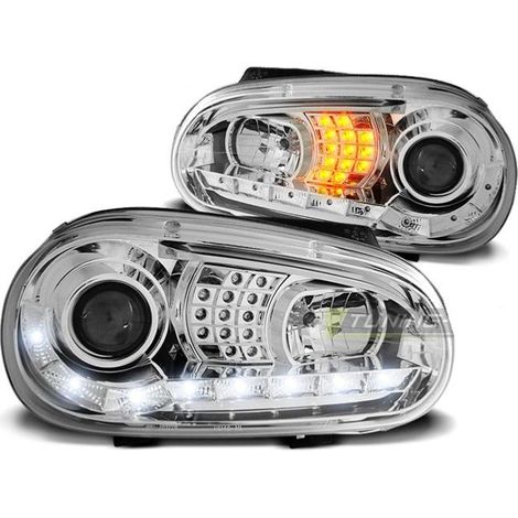 Paire de feux phares VW Golf 4 97-03 Daylight led chrome cligno led-27361924 (1/2)