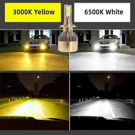 Kit d'ampoules LED bicolores pour phares - Jaune 3000K et H7, H4, H1, H11, 9005, 9006, 880, 9012 pour voitures - Feux antibrouillard 12 V et applications automobiles (Blanc et jaune 9005-HB3) (1/2)