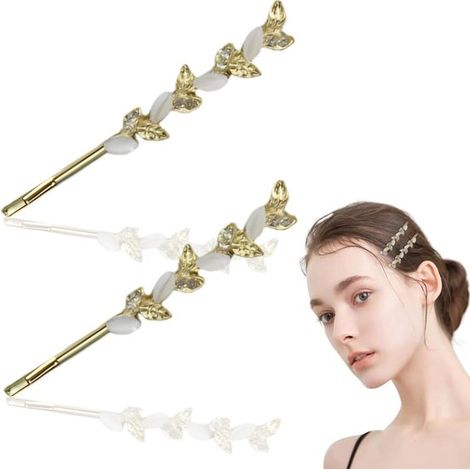 2-teiliges Haarspangen-Set für Damen – Elegante Hochzeitsaccessoires – Goldene Spangen mit Strasssteinen (1/5)
