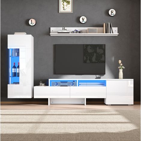 3-teiliges TV-Board mit LED, Hochglanz Weiß, für TVs bis 70 Zoll OKMYHOME (1/5)