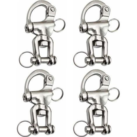 Mousqueton Pivotant à Emerillon 4 Pièces Manille Inox Maillons Rapides en Acier Inoxydable 316 Mousqueton Inox Marine Crochet Attelage Crochet à Ressort Rapide pour Drisse Voilier 70 mm (1/4)