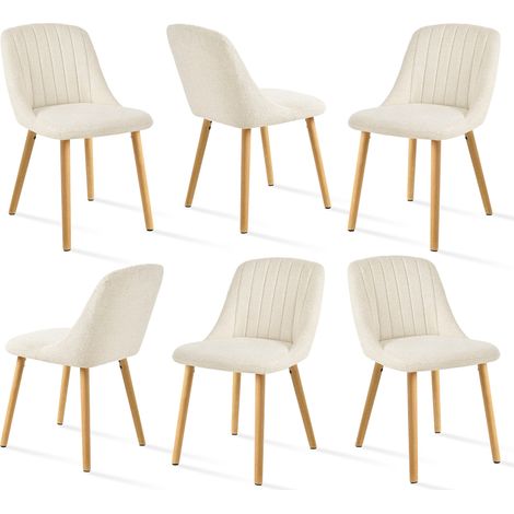 Goeurvant Chaises de salle à manger modernes avec coussin d'assise épais, dossier ergonomique et pieds en bois, Style et confort réunis - Lot de 6 - Blanc - Chenille