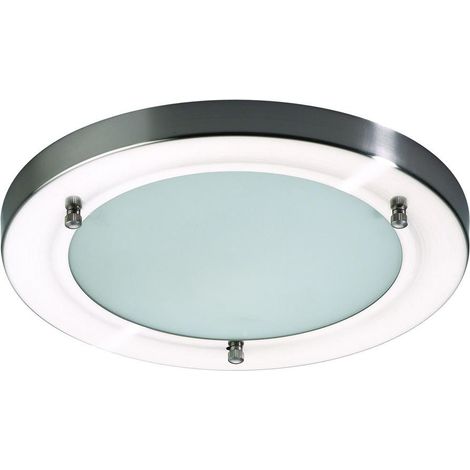 Large Flush Mounted IP44 Modern Bathroom Ceiling Light in Satin Nickel Litecraft
