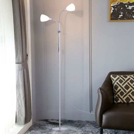 Adjustable Standing Double Headed Floor Lamp, Silver Grey (1/5)