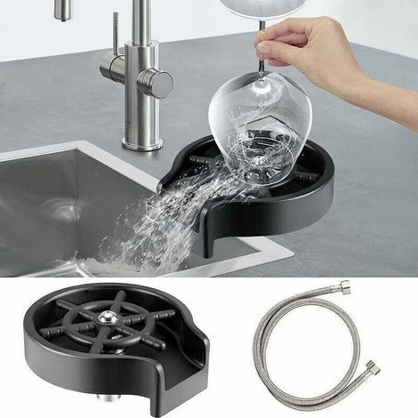 Rince-verres en métal pour tasses de 2.1-11.2cm automatique Rince Verre Evier nettoyage rapide laveuse de tasses acier inoxydable accessoires de Robinets pour évier de cuisine café Htel Bar-noir (1/4)