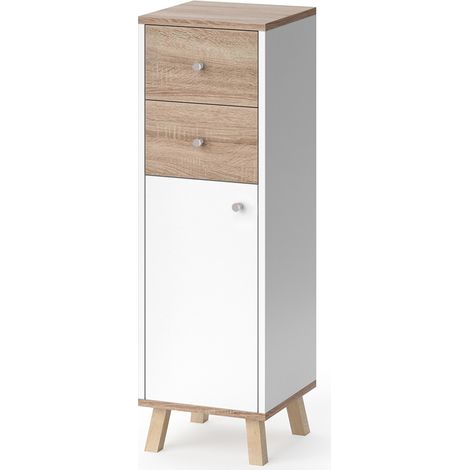 Mobiletto bagno Senyo, Bianco, 30 x 95 cm con cassetti, Vicco