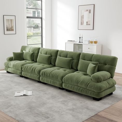 Canapé d’angle modulable 4 places en chenille verte avec assise profonde (1/5)