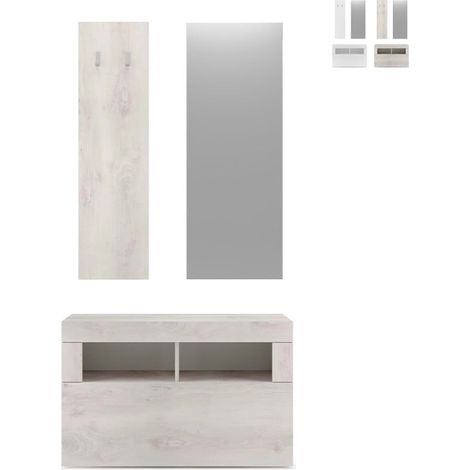 Garderoben-Set mit Spiegel, Schuhregal und Schrank für den Eingangsbereich Basic Triangle - Weiß Shabby (1/5)