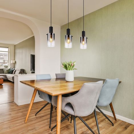 Pendelleuchte Hängelampe Wohnzimmerleuchte Glas rauchfarben 3 flammig H 150 cm