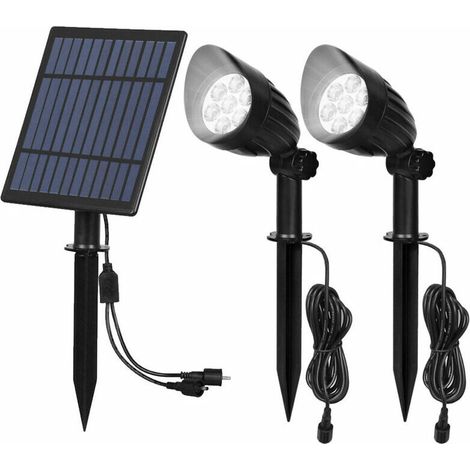 Spot solaire de jardin LED avec panneau solaire puissant 5W, lampe solaire extérieure 6000K lumière blanche chaude IP66 pour l'éclairage des allées, jardins, pergolas et balcons (1/4)