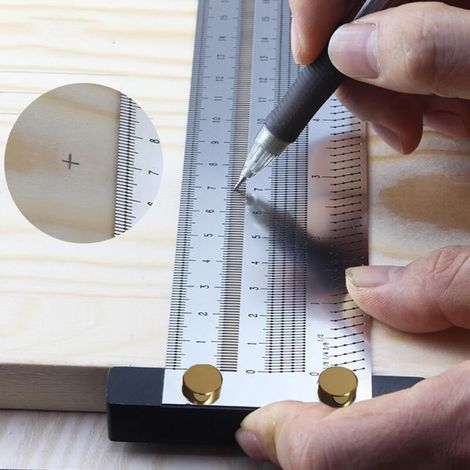 Ultrapräzisions-T-Winkel-Lineal, verdicktes Lineal, hochwertige Zimmermannslehre, Anreißlineal, Zolllineal für Messwerkzeuge mit Druckbleistift (8 Zoll) (1/5)