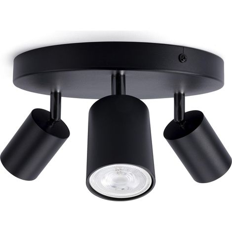 Plafonnier (base ronde) triple spot GU10 Éclairage intérieur pour montage au plafond Têtes orientables et rotatives Pour le salon, la chambre et la cuisine - Noir mat (1/5)