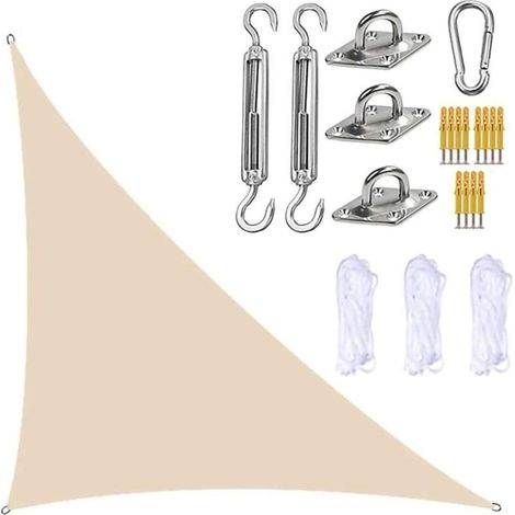 UlisemVoile d'ombrage triangulaire avec kit de fixation, 3 cordes, étanche, anti-UV et anti-UV, angle droit, pour terrasses extérieures (beige, 3 m4 m5 m) (1/4)