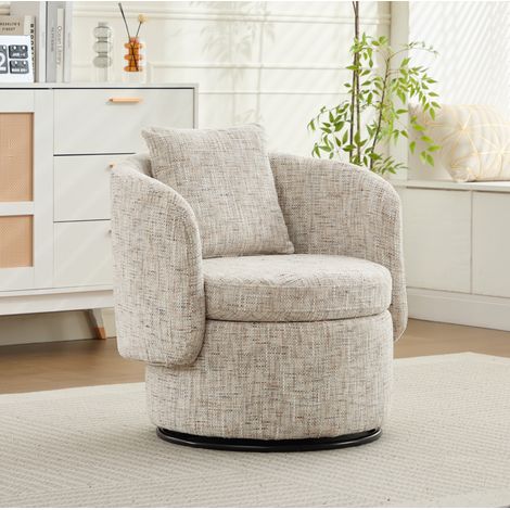 Poltrona girevole 72x66,5x76 cm in tessuto peluche avorio con vano nascosto - MEUBLIV (1/5)