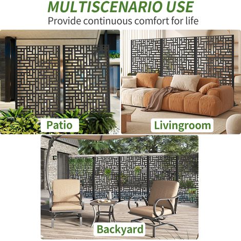 Écran de confidentialité métallique autoportant 183x116 cm base stable. Panneau décoratif séparateur portable pour patio,terrasse,balcon et jardin. (1/5)