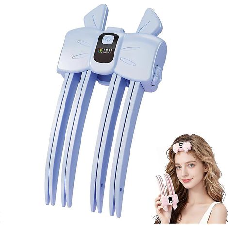 Brosse chauffante volumisante sans fil peigne à pinces écran LCD chaleur douce cheveux fins/épais dents incurvées portable bleu (1/5)