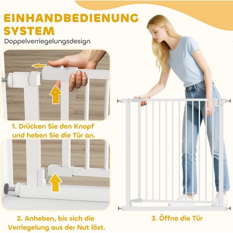 Barrière de sécurité pour escalier enfant, portillon sans perçage à fermeture automatique, idéal cuisine et couloir, 76-80 x 76 cm, blanc, lot de 1 (1/5)