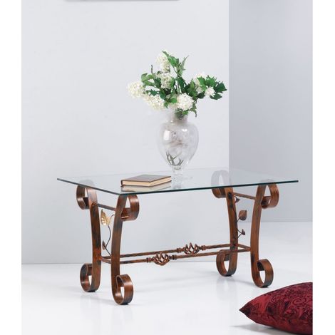 Tavolino Rettangolare da salotto Foglie in Ferro Battuto Colori Ferro: Tortora - Shabby Chic (1/3)