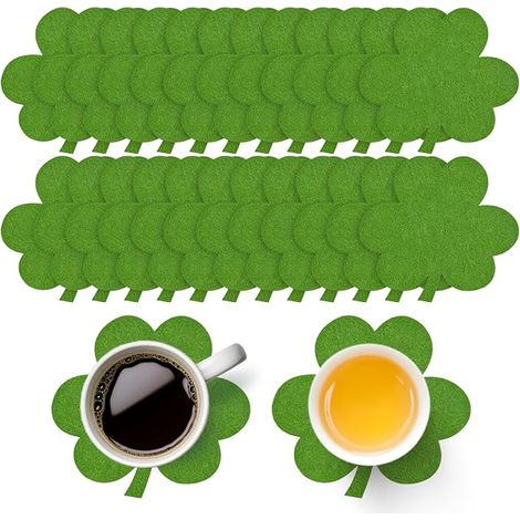 Lot de 24 sous-verres en feutre trèfle de la Saint-Patrick, sous-verres à trèfle irlandais, décoration de table trèfle porte-bonheur verte pour fête de la Saint-Patrick, bar, maison, bureau. (1/5)