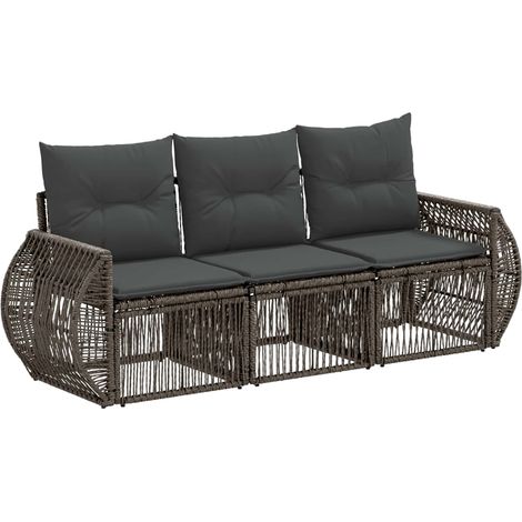 Gartensofa-set 3 pcs Grau und Dunkelgrau Poly-Rattan vidaXL