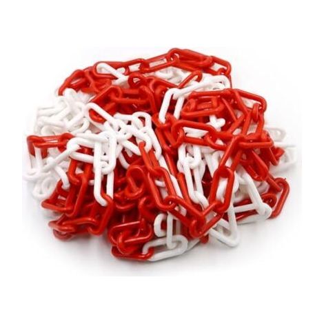 Chaîne de signalisation en plastique rouge et blanc 10 m x 8 mm - Chaîne de signalisation légère et pratique avec 4 crochets en S - Chaîne en plastique pour bloquer les surfaces