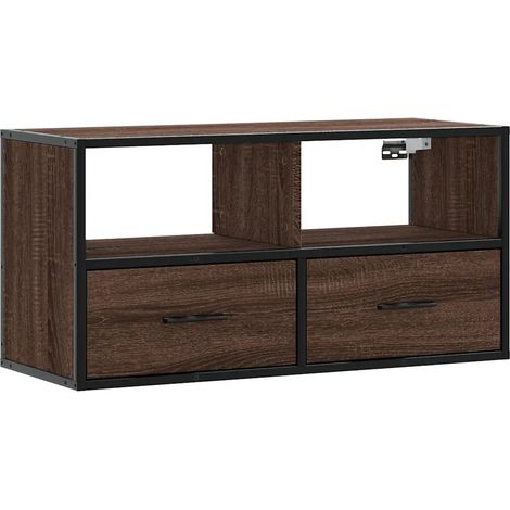 Meuble TV mural pratique design industriel 80 x 31 x 39,5 cm en bois d'ingénierie chêne marron