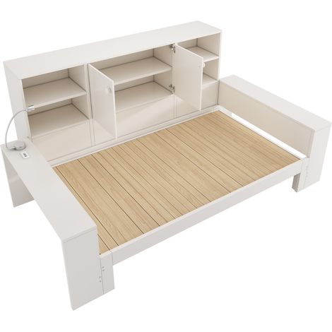 Letto contenitore 90x200 cm bianco con letto estraibile, vani e USB/USB-C, senza materasso (1/5)