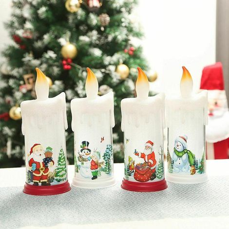 Dekorative LED-Weihnachtskerze, realistische Flamme, Weihnachtsmann- und Schneemann-Design (1 Stück, in Box) Schneemann-Modell (1/5)