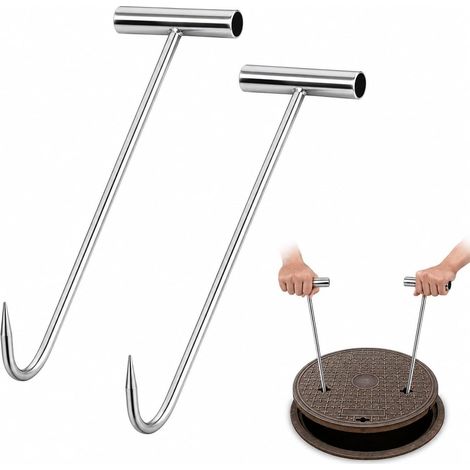 Leviers de couvercle de canal - 2 crochets de levage lourds - Pour accrocher des crochets de regard lourds - Outil de levage pratique - Couvercle de trou d'homme (1/5)