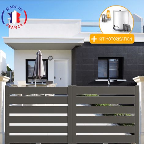 Portail aluminium coulissant SAH en kit + Motorisation dimensions L.4000 (entre piliers) X H.1900 mm Couleurs Gris quartz (RAL 7039) (1/2)