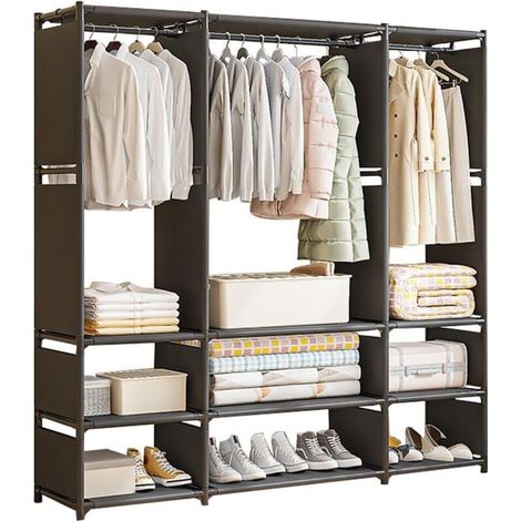 Semplice e robusto appendiabiti in metallo per camera da letto, con grucce autoportanti, 130 x 36 x 170 cm -Crezuo