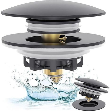 Tappo per vasca da bagno 2 in 1 in acciaio inox con filtro per capelli, accessorio standard per scarico vasca in ottone con meccanismo "click-clack" (a spinta) e filtro integrato. (1/5)