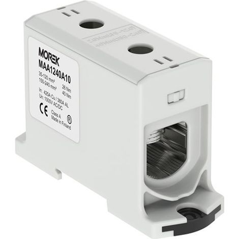 Bloc de jonction alu cuivre gris (phase) 35 à 240mm² 1000V AC/DC - Rail DIN - MOREK (1/2)