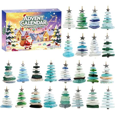 Beyamis Calendrier de l'Avent 24 jours - Boîte Mystère - Sapin de Noël Décoratif en Acrylique Style Verre de Mer (Bleu Clair) (1/5)