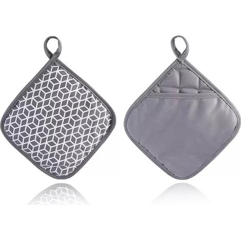 manoplas de horno, 20x20 cm, resistentes al calor, estampado geométrico – Gris
