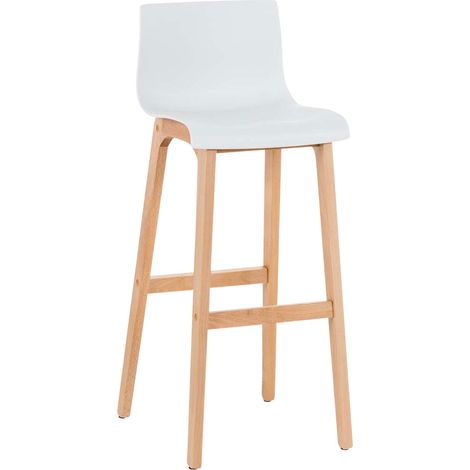 Sgabello da bar design scandinavo x1 struttura di 4 gambe in legno con seduta in plastica bianca 100004942