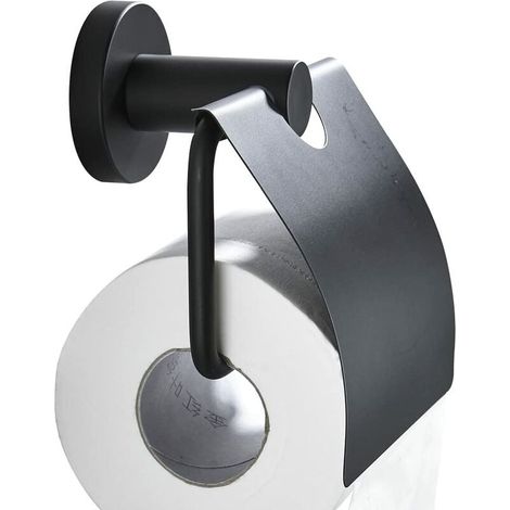 Schwarzer, runder, matter Toilettenpapierhalter, schwarz mit Klappe, Toilettenpapierspender mit Abdeckung, Wandmontage, Edelstahl 304, für Toilette, Badezimmer, Toilette