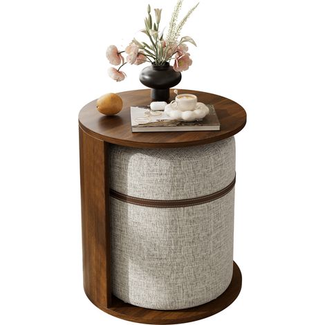 CHICFURN Mesa auxiliar con taburete 38x38x47,5 cm MDF marrón ahorra espacio (1/5)