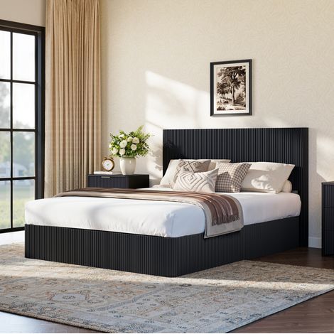Letto contenitore 160x200 cm nero in MDF e metallo con sollevamento idraulico (1/5)