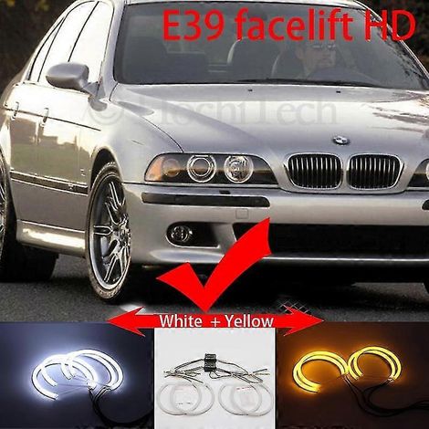 Für BMW 5er E39 525i 528i 530i 540i Weiß & Gelb Dual Cotton LED Angel Eyes Kit Halo Ring Tagfahrlicht Blinker --Facelift W und Y