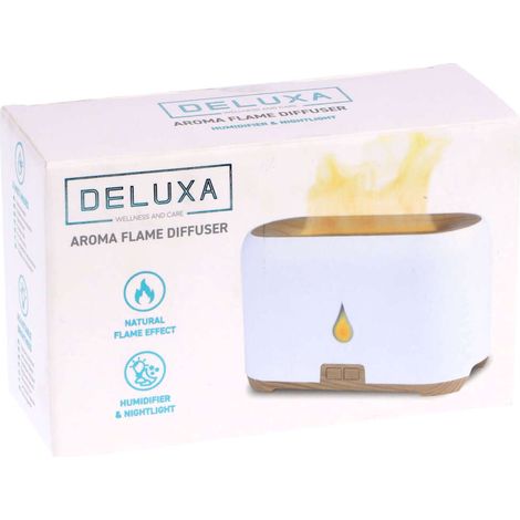 Humidificateur d'air diffuseur de flamme blanche Deluxa aspect blanc/bois