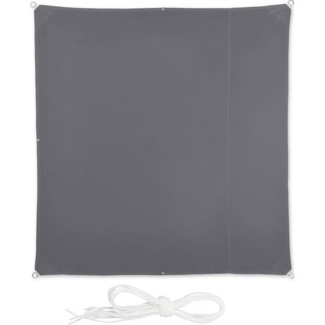 Relaxdays Shade Sail, Square, Water-Repellent, UV-Protection with Tethers, Balcony Canopy, WxD: 2 x 2 m, Grey