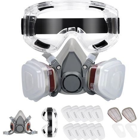 Masque respiratoire avec lunettes de protection, 20 filtres remplaçables, kit professionnel de protection de peinture et de poussière pour résine d'impression 3D, résine UV fabriquée à la (1/5)