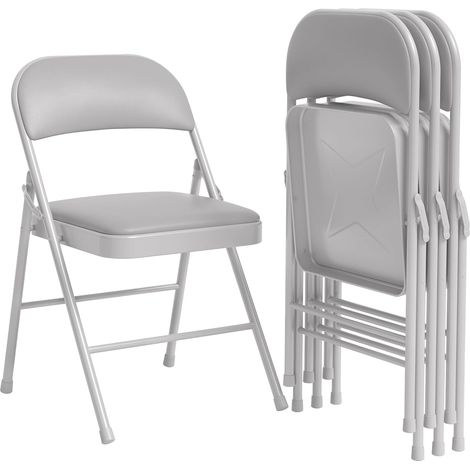 Folding Chair Set - with PU Cushion - Grey, Set of 6 - for Events, Garden, Home (1/5)