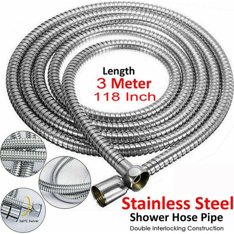 Flexibler Duschschlauch 3 m Edelstahl, verdrehsicher, 360° drehbarer Anschluss, G 1/2 Zoll, rostfrei, silber, für Handbrause (1/5)