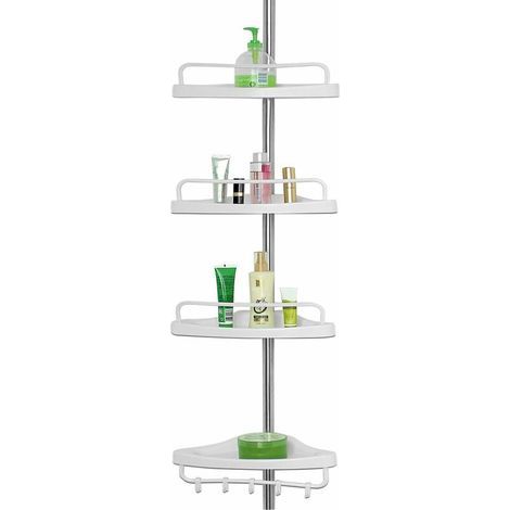 Etagère télescopique d'angle 4 tablettes – Acier inoxydable – Réglable 92 à 306 cm – Avec porte-serviette – Pour salle de bain et douche (1/5)