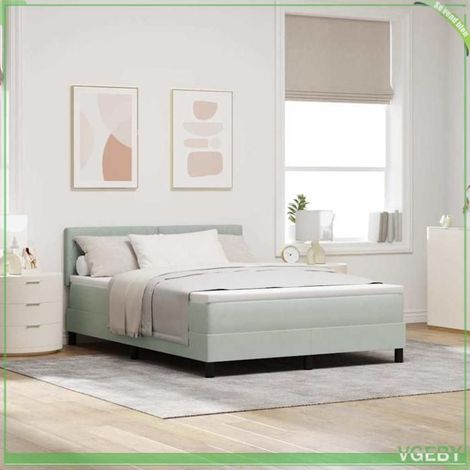 Lit à ressorts avec matelas - FAF7291712457357 - Gris clair - Velours - Matelas mousse 140 x 190 cm (1/5)