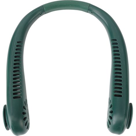 Ventilateur de cou sans pales vert foncé, 3 vitesses, rechargeable USB 500mAh, mains libres, silencieux, pour bureau, voyage et maison (1/5)